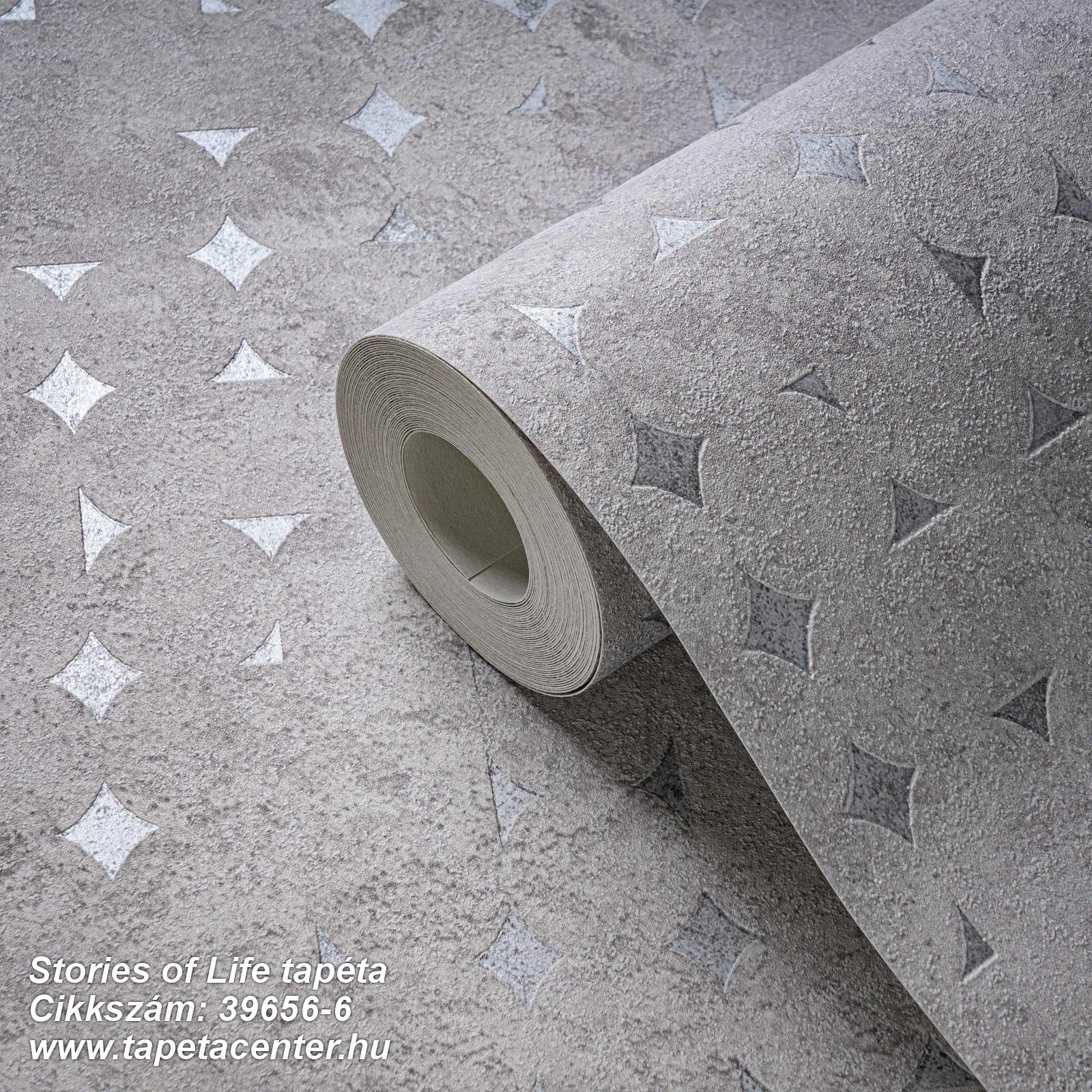 Geometriai mintás,kőhatású-kőmintás,ezüst,szürke,lemosható,vlies tapéta 